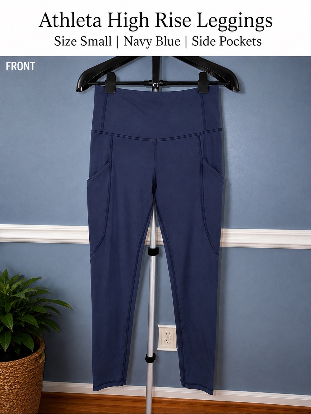 Athleta High Rise Navy Blue 7/8 Leggings | Size Small|  Side Pockets